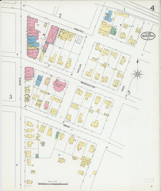 Sanborn Fire Insurance Map from Marengo, McHenry County, Illinois (1905), Sheet #0004 - Historic Sanborn Fire Insurance Map Print, vintage old map wall art, antique decor, genealogy gift, Illinois Illinois map