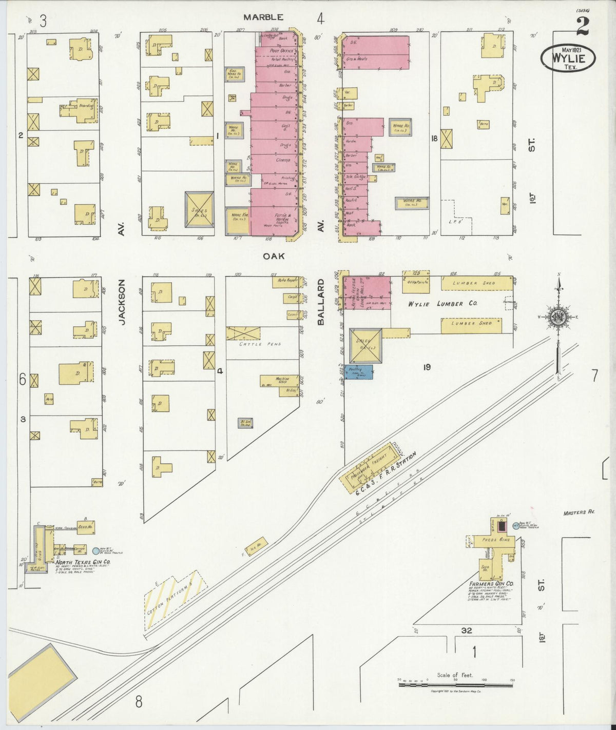 Sanborn Fire Insurance Map from Wylie, Collin County, Texas (1921), Sheet #0002 - Complete Map Set gallery image, historic Sanborn map, vintage wall art, Texas Texas