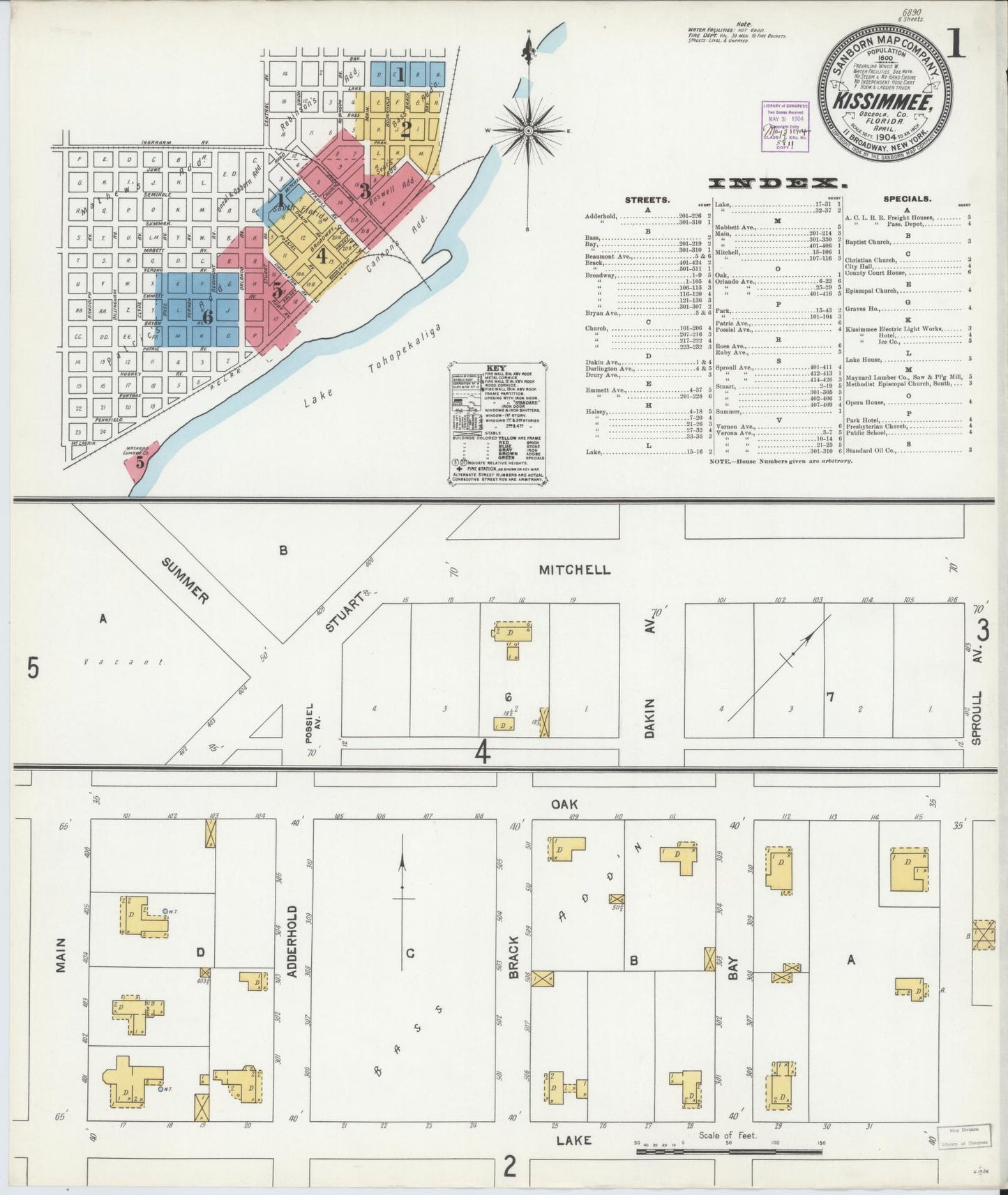 Sanborn Fire Insurance Map from Kissimmee, Osceola County, Florida (1904), Sheet #0001 - Historic Sanborn Fire Insurance Map Print, vintage old map wall art, antique decor, genealogy gift, Florida Florida map