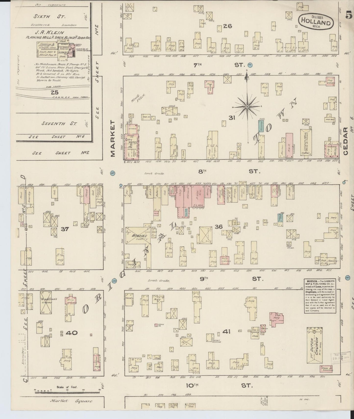 Sanborn Fire Insurance Map from Holland, Ottawa County, Michigan (1883), Sheet #0005 - Historic Sanborn Fire Insurance Map Print, vintage old map wall art, antique decor, genealogy gift, Michigan Michigan map