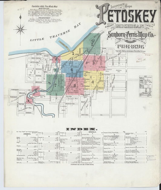 Sanborn Fire Insurance Map from Petoskey, Emmet County, Michigan (1896), Sheet #0001 - Complete Map Set gallery image, historic Sanborn map, vintage wall art, Michigan Michigan