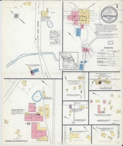 Sanborn Fire Insurance Map from Huntsville, Randolph County, Missouri (1916), Sheet #0001 - Historic Sanborn Fire Insurance Map Print, vintage old map wall art, antique decor, genealogy gift, Missouri Missouri map