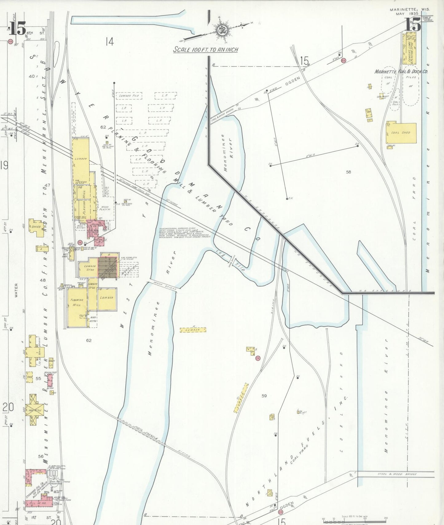 Sanborn Fire Insurance Map from Marinette, Marinette County, Wisconsin (1935), Sheet #0015 - Complete Map Set gallery image, historic Sanborn map, vintage wall art, Wisconsin Wisconsin