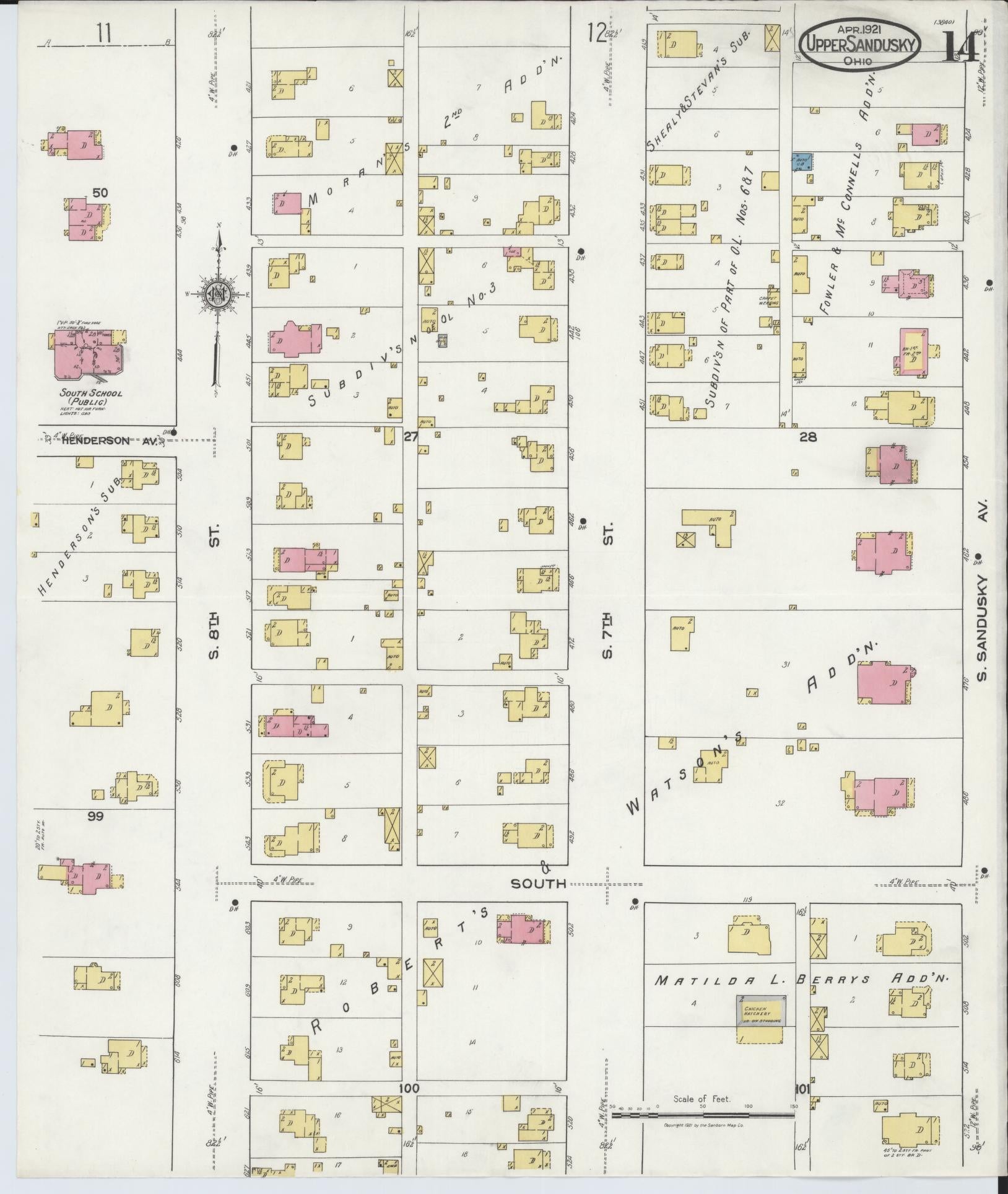 Sanborn Fire Insurance Map from Upper Sandusky, Wyandot County, Ohio (1921), Sheet #0014 - Historic Sanborn Fire Insurance Map Print, vintage old map wall art, antique decor, genealogy gift, Ohio Ohio map