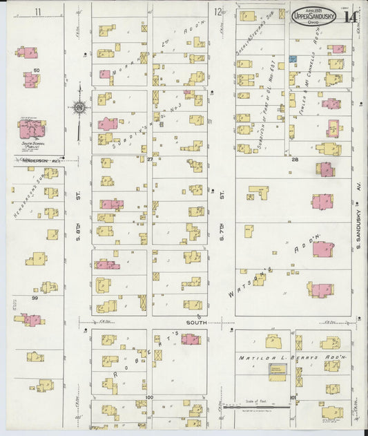 Sanborn Fire Insurance Map from Upper Sandusky, Wyandot County, Ohio (1921), Sheet #0014 - Historic Sanborn Fire Insurance Map Print, vintage old map wall art, antique decor, genealogy gift, Ohio Ohio map