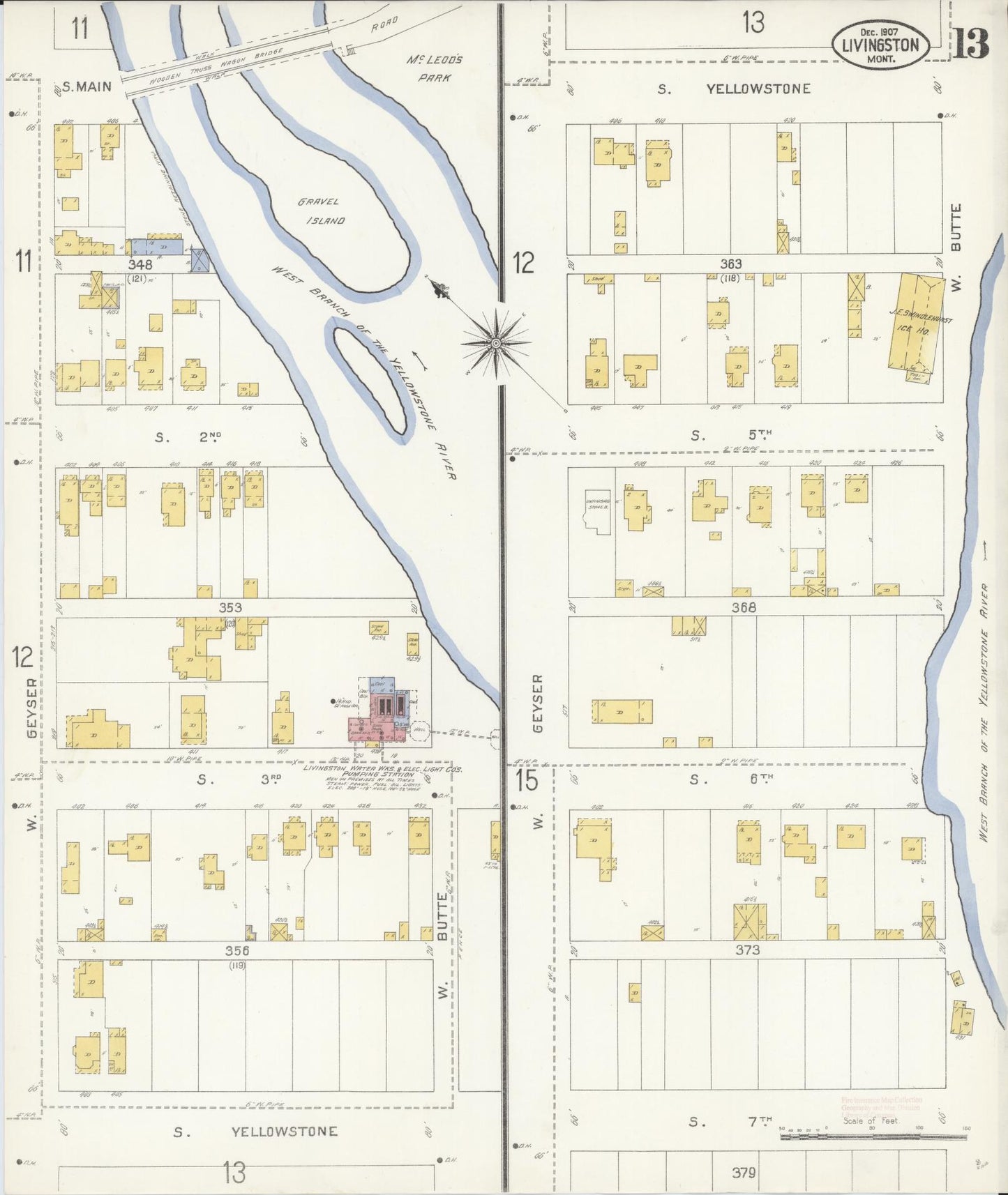 Sanborn Fire Insurance Map from Livingston, Park County, Montana (1907), Sheet #0013 - Complete Map Set gallery image, historic Sanborn map, vintage wall art, Montana Montana