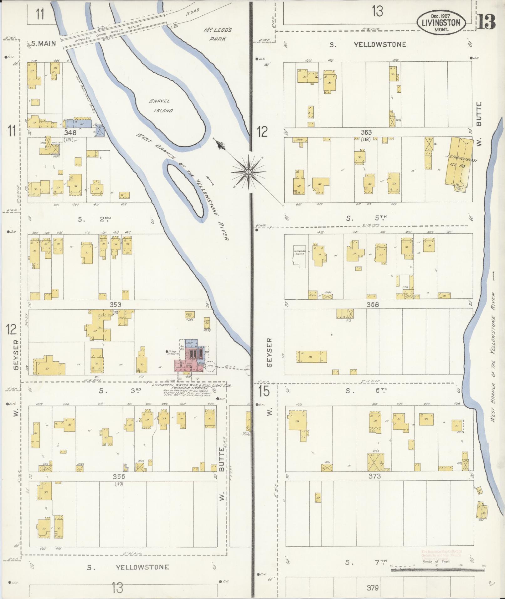 Sanborn Fire Insurance Map from Livingston, Park County, Montana (1907), Sheet #0013 - Complete Map Set gallery image, historic Sanborn map, vintage wall art, Montana Montana
