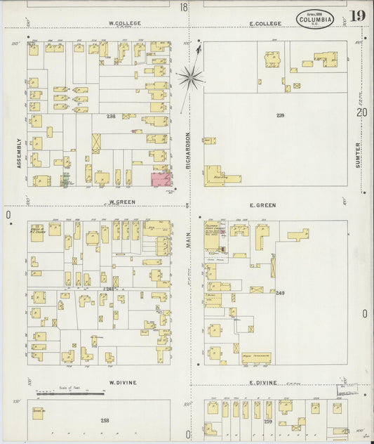 Sanborn Fire Insurance Map from Columbia, Richland County, South Carolina (1898), Sheet #0019 - Historic Sanborn Fire Insurance Map Print, vintage old map wall art, antique decor, genealogy gift, South Carolina South Carolina map