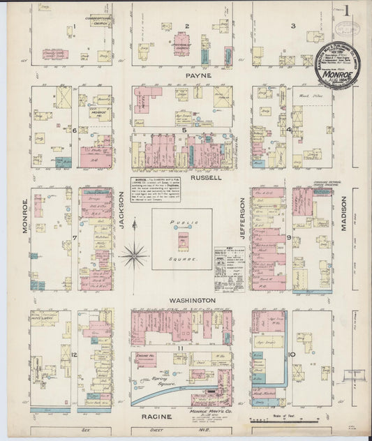 Sanborn Fire Insurance Map from Monroe, Green County, Wisconsin (1884), Sheet #0001 - Complete Map Set gallery image, historic Sanborn map, vintage wall art, Wisconsin Wisconsin