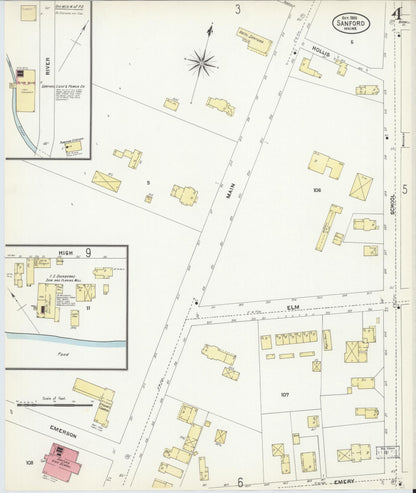 Sanborn Fire Insurance Map from Sanford, York County, Maine (1906), Sheet #0004 - Complete Map Set gallery image, historic Sanborn map, vintage wall art, Maine Maine