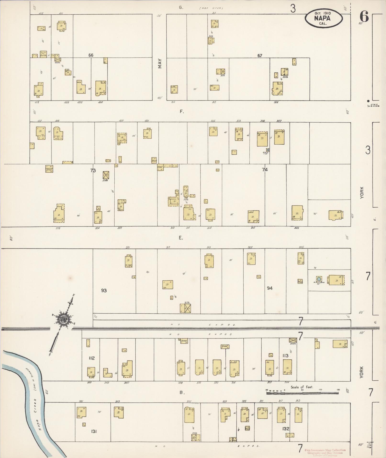 Sanborn Fire Insurance Map from Napa, Napa County, California (1910), Sheet #0006 - Complete Map Set gallery image, historic Sanborn map, vintage wall art, California California