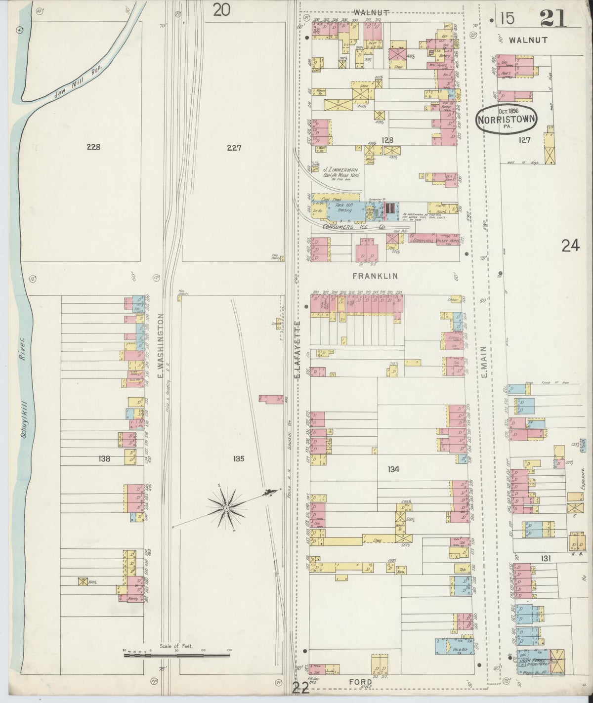 Sanborn Fire Insurance Map from Norristown, Montgomery County, Pennsylvania (1896), Sheet #0021 - Complete Map Set gallery image, historic Sanborn map, vintage wall art, Pennsylvania Pennsylvania
