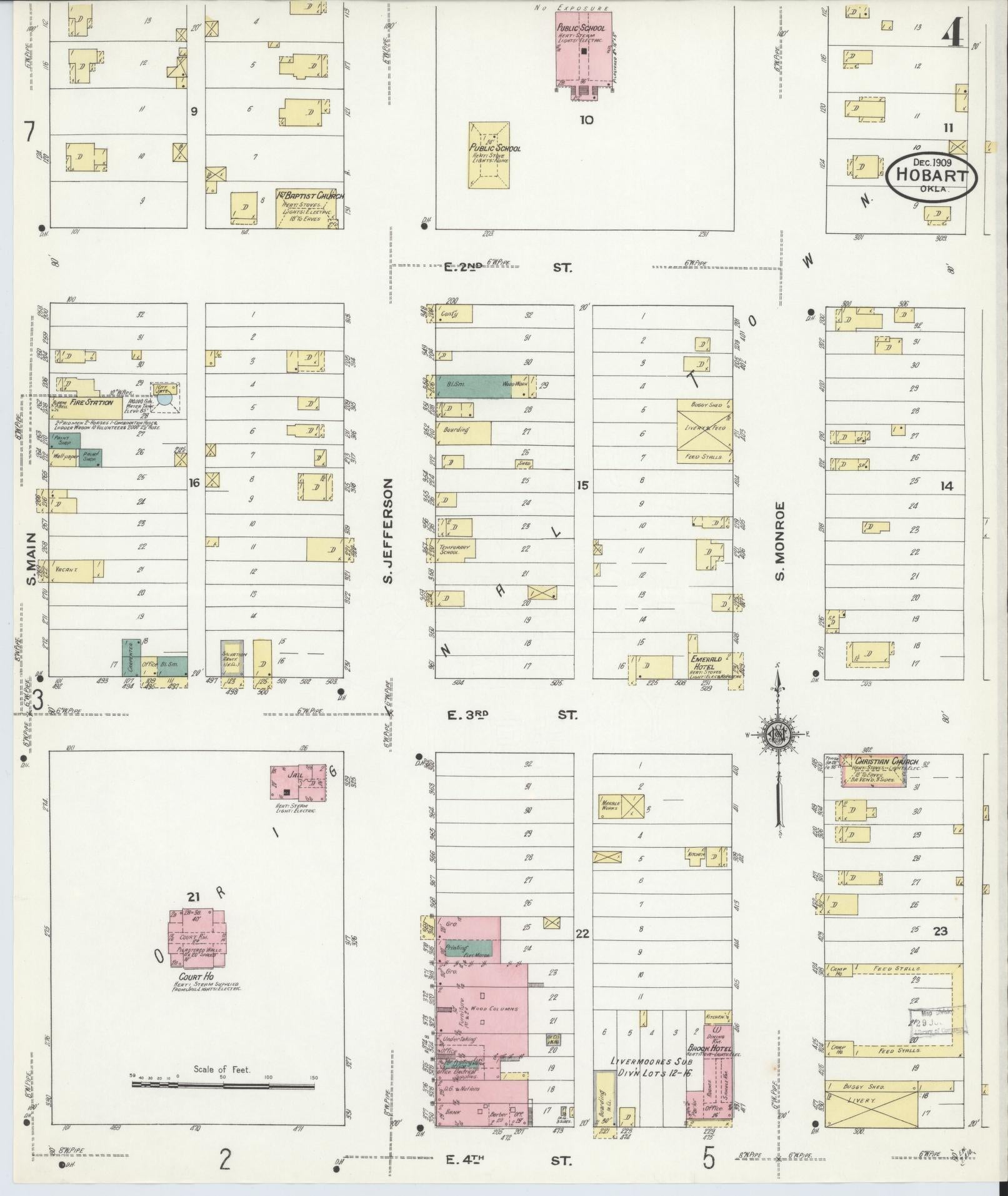 Sanborn Fire Insurance Map from Hobart, Kiowa County, Oklahoma (1909), Sheet #0004 - Historic Sanborn Fire Insurance Map Print, vintage old map wall art, antique decor, genealogy gift, Oklahoma Oklahoma map