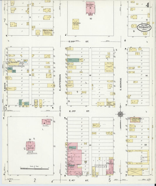Sanborn Fire Insurance Map from Hobart, Kiowa County, Oklahoma (1909), Sheet #0004 - Historic Sanborn Fire Insurance Map Print, vintage old map wall art, antique decor, genealogy gift, Oklahoma Oklahoma map