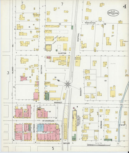 Sanborn Fire Insurance Map from Brenham, Washington County, Texas (1901), Sheet #0004 - Historic Sanborn Fire Insurance Map Print, vintage old map wall art, antique decor, genealogy gift, Texas Texas map