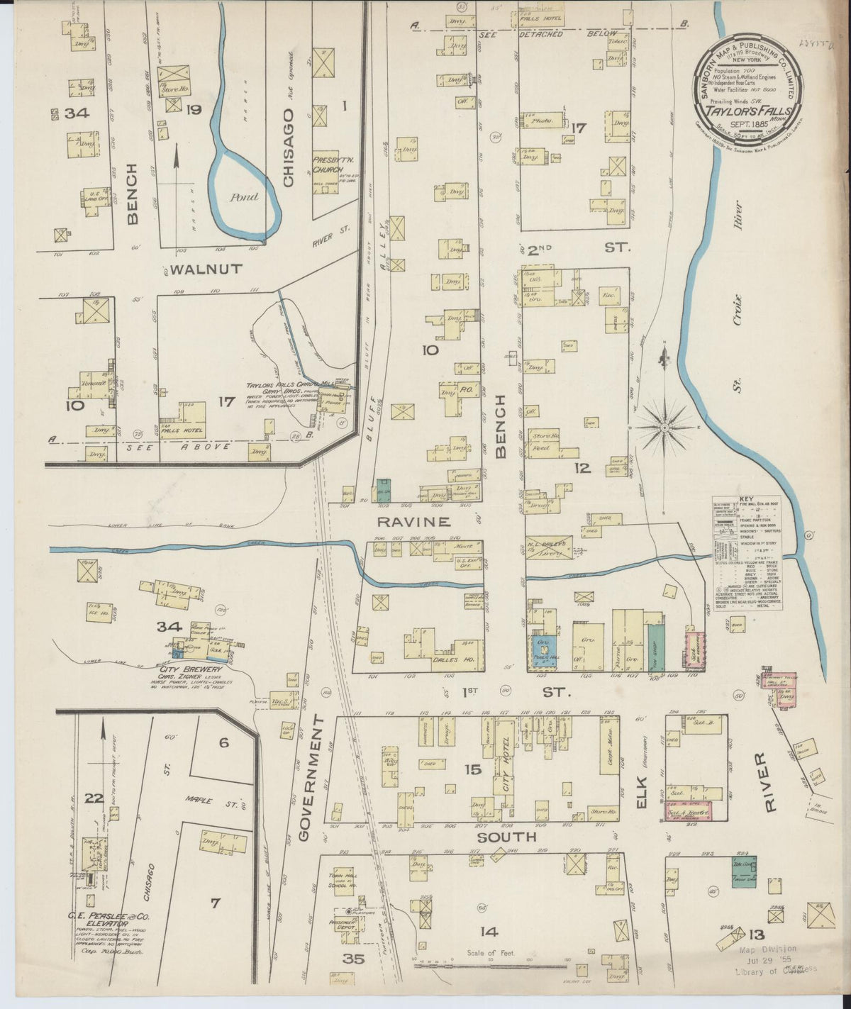 Sanborn Fire Insurance Map from Taylors Falls, Chisago County, Minnesota (1885), Sheet #0001 - Historic Sanborn Fire Insurance Map Print, vintage old map wall art, antique decor, genealogy gift, Minnesota Minnesota map