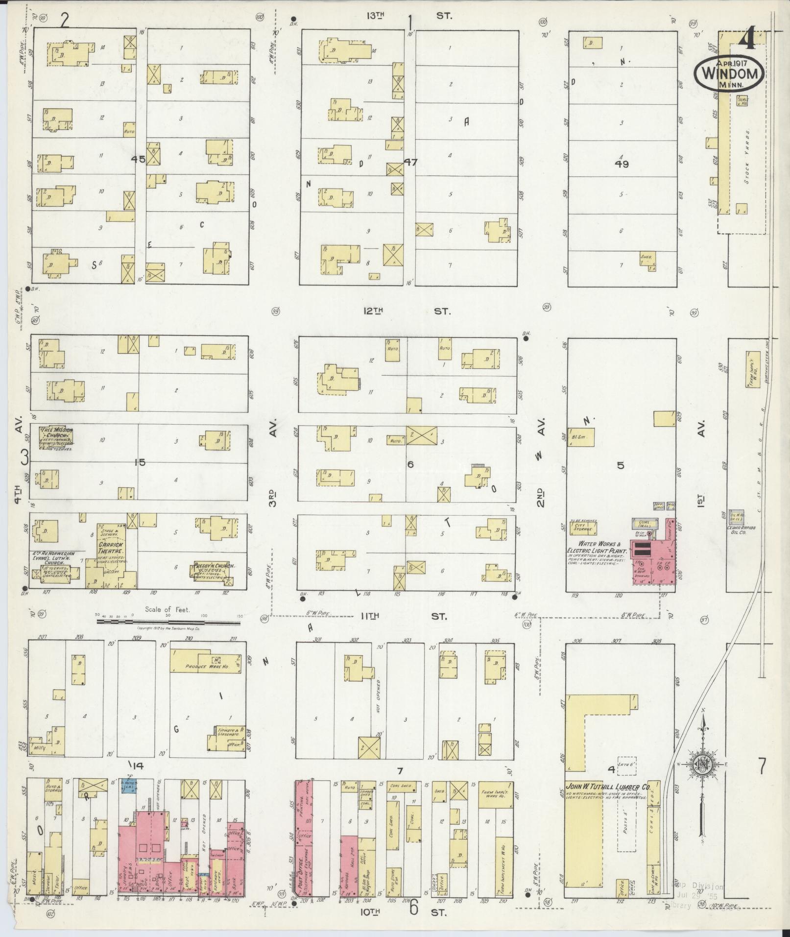 Sanborn Fire Insurance Map from Windom, Cottonwood County, Minnesota (1917), Sheet #0004 - Historic Sanborn Fire Insurance Map Print, vintage old map wall art, antique decor, genealogy gift, Minnesota Minnesota map