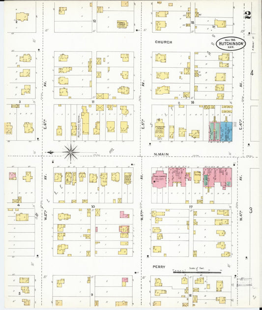 Sanborn Fire Insurance Map from Hutchinson, Reno County, Kansas (1905), Sheet #0002 - Historic Sanborn Fire Insurance Map Print, vintage old map wall art, antique decor, genealogy gift, Kansas Kansas map