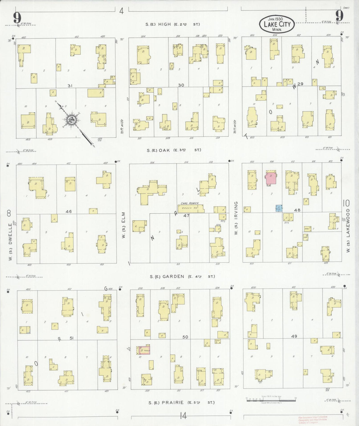 Sanborn Fire Insurance Map from Lake City, Wabasha County, Minnesota (1930), Sheet #0009 - Historic Sanborn Fire Insurance Map Print, vintage old map wall art, antique decor, genealogy gift, Minnesota Minnesota map