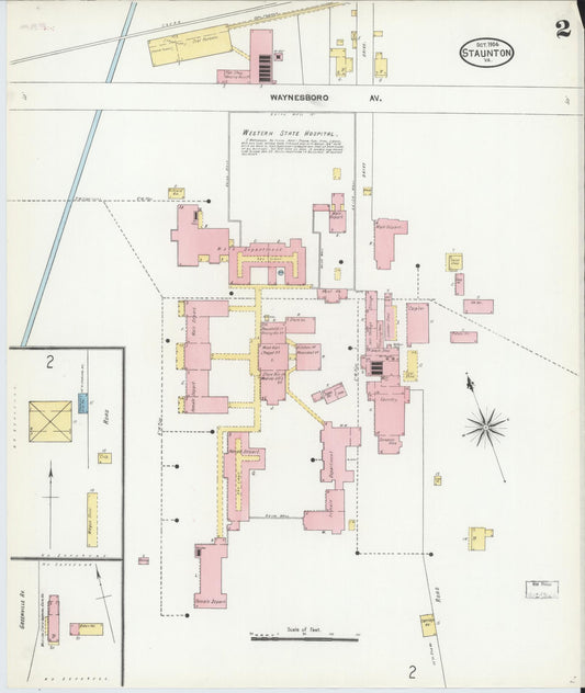 Sanborn Fire Insurance Map from Staunton, Independent Cities, Virginia (1904), Sheet #0002 - Historic Sanborn Fire Insurance Map Print, vintage old map wall art, antique decor, genealogy gift, Virginia Virginia map