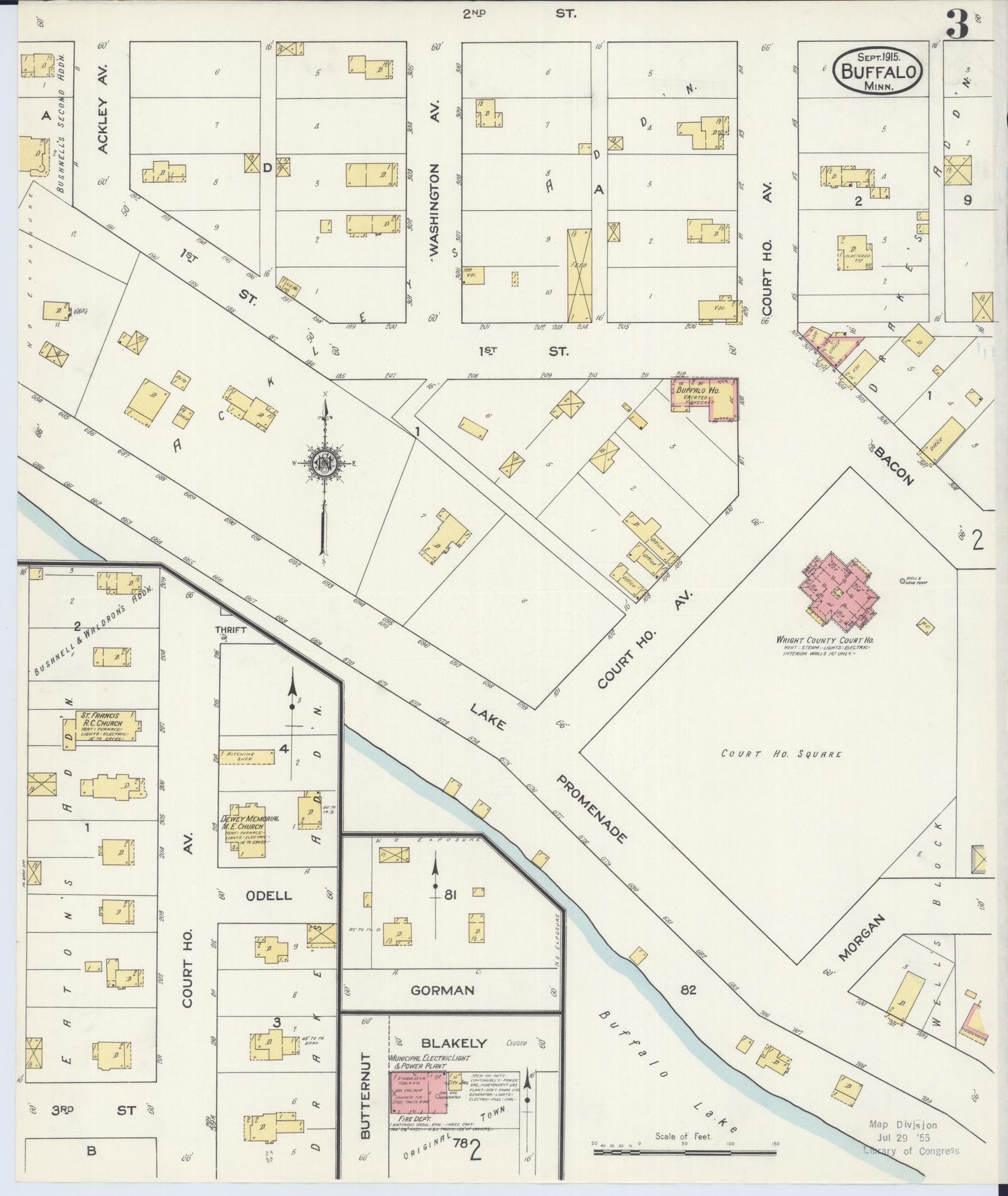 Sanborn Fire Insurance Map from Buffalo, Wright County, Minnesota (1915), Sheet #0003 - Historic Sanborn Fire Insurance Map Print, vintage old map wall art, antique decor, genealogy gift, Minnesota Minnesota map