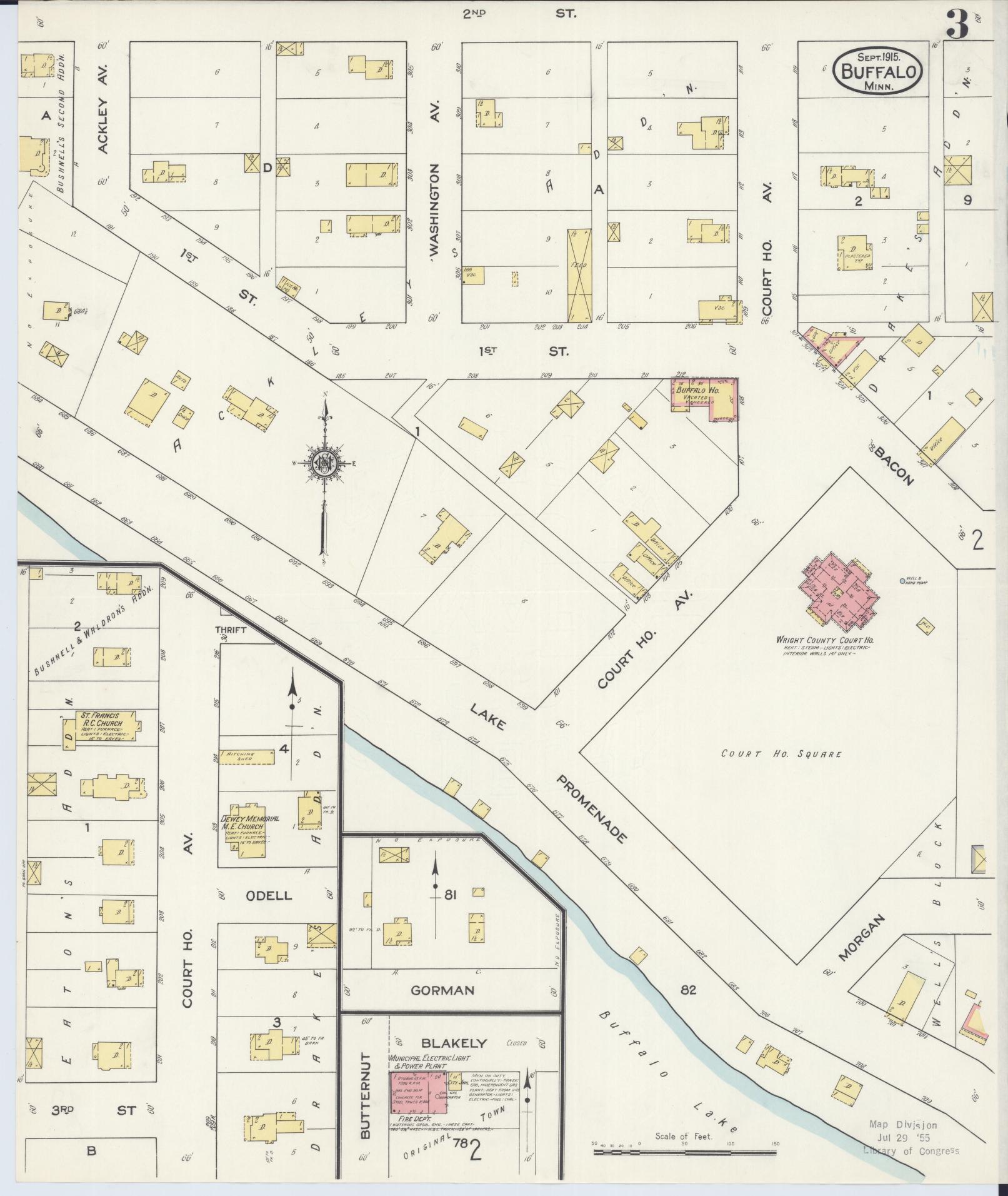 Sanborn Fire Insurance Map from Buffalo, Wright County, Minnesota (1915), Sheet #0003 - Historic Sanborn Fire Insurance Map Print, vintage old map wall art, antique decor, genealogy gift, Minnesota Minnesota map