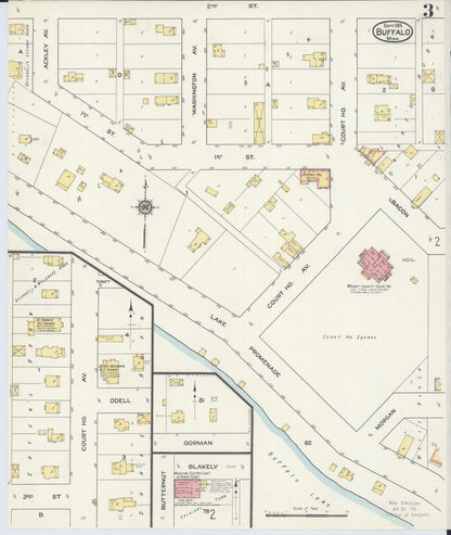 Sanborn Fire Insurance Map from Buffalo, Wright County, Minnesota (1915), Sheet #0003 - Historic Sanborn Fire Insurance Map Print, vintage old map wall art, antique decor, genealogy gift, Minnesota Minnesota map