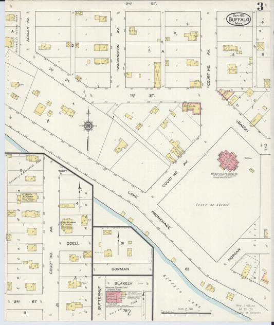 Sanborn Fire Insurance Map from Buffalo, Wright County, Minnesota (1915), Sheet #0003 - Historic Sanborn Fire Insurance Map Print, vintage old map wall art, antique decor, genealogy gift, Minnesota Minnesota map