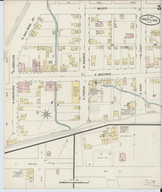 Sanborn Fire Insurance Map from Crestline, Crawford County, Ohio (1887), Sheet #0005 - Historic Sanborn Fire Insurance Map Print, vintage old map wall art, antique decor, genealogy gift, Ohio Ohio map