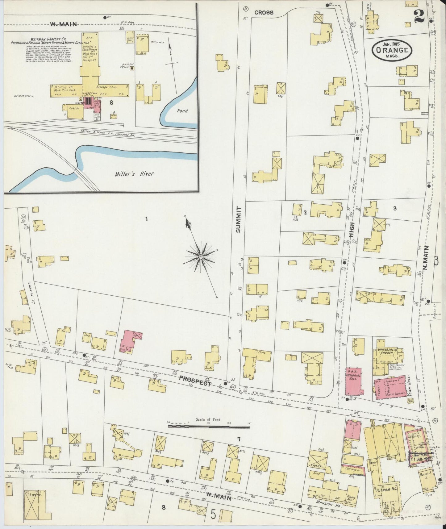 Sanborn Fire Insurance Map from Orange, Franklin County, Massachusetts (1905), Sheet #0002 - Historic Sanborn Fire Insurance Map Print, vintage old map wall art, antique decor, genealogy gift, Massachusetts Massachusetts map