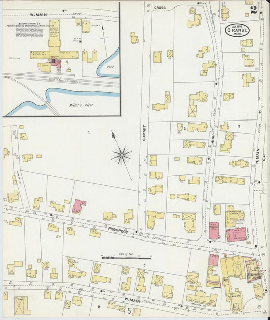Sanborn Fire Insurance Map from Orange, Franklin County, Massachusetts (1905), Sheet #0002 - Historic Sanborn Fire Insurance Map Print, vintage old map wall art, antique decor, genealogy gift, Massachusetts Massachusetts map