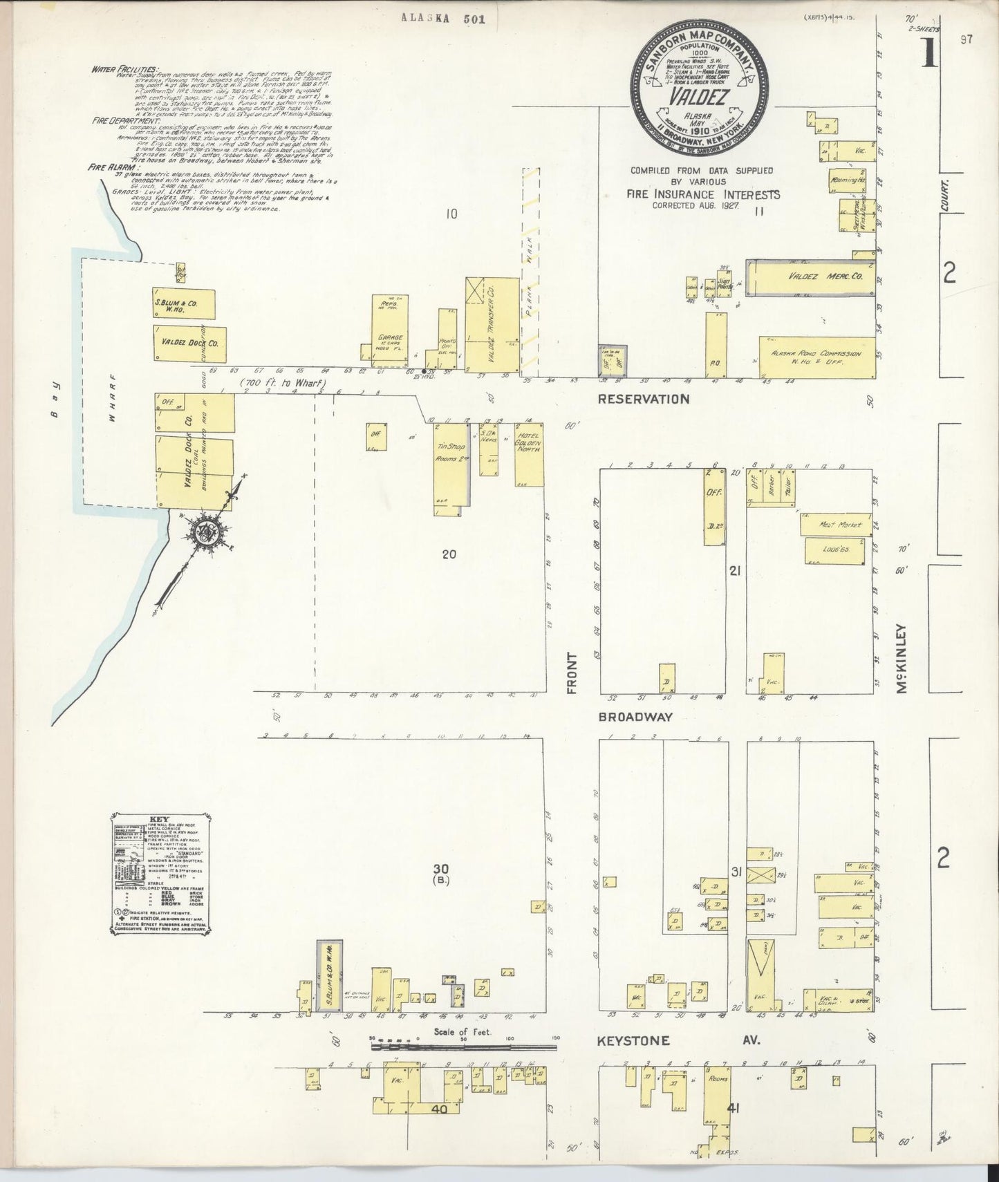 Sanborn Fire Insurance Map from Valdez, Valdes-chitina-whittier, Alaska (1927), Sheet #0001 - Complete Map Set gallery image, historic Sanborn map, vintage wall art, Alaska Alaska