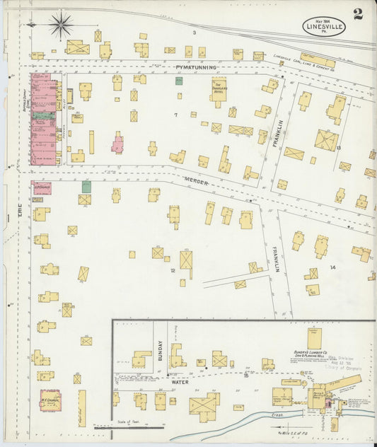 Sanborn Fire Insurance Map from Linesville, Crawford County, Pennsylvania (1904), Sheet #0002 - Historic Sanborn Fire Insurance Map Print, vintage old map wall art, antique decor, genealogy gift, Pennsylvania Pennsylvania map