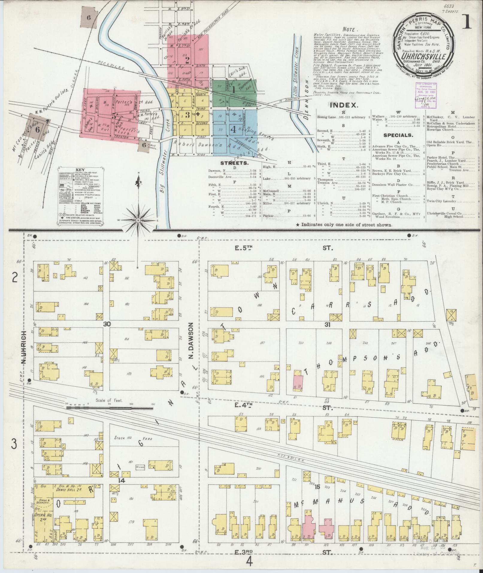 Sanborn Fire Insurance Map from Uhrichsville, Tuscarawas County, Ohio (1901), Sheet #0001 - Historic Sanborn Fire Insurance Map Print, vintage old map wall art, antique decor, genealogy gift, Ohio Ohio map
