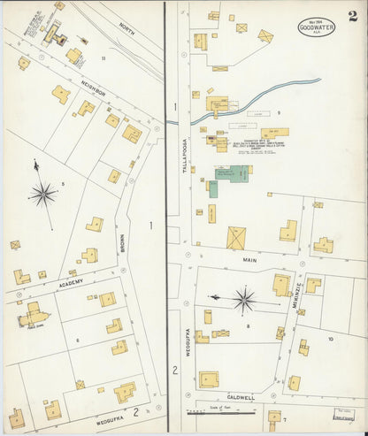 Sanborn Fire Insurance Map from Goodwater, Coosa County, Alabama (1904), Sheet #0002 - Complete Map Set gallery image, historic Sanborn map, vintage wall art, Alabama Alabama