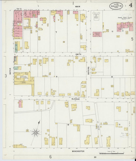 Sanborn Fire Insurance Map from Gallatin, Sumner County, Tennessee (1898), Sheet #0004 - Historic Sanborn Fire Insurance Map Print, vintage old map wall art, antique decor, genealogy gift, Tennessee Tennessee map