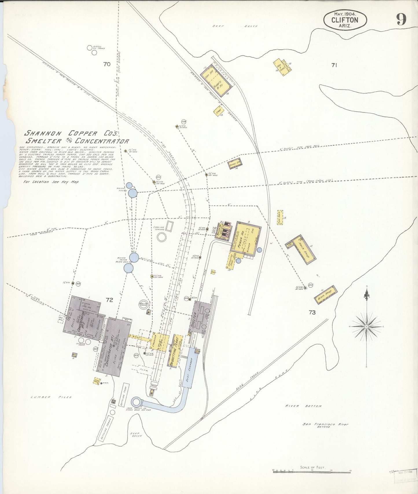 Sanborn Fire Insurance Map from Clifton, Greenlee County, Arizona (1904), Sheet #0009 - Complete Map Set gallery image, historic Sanborn map, vintage wall art, Arizona Arizona