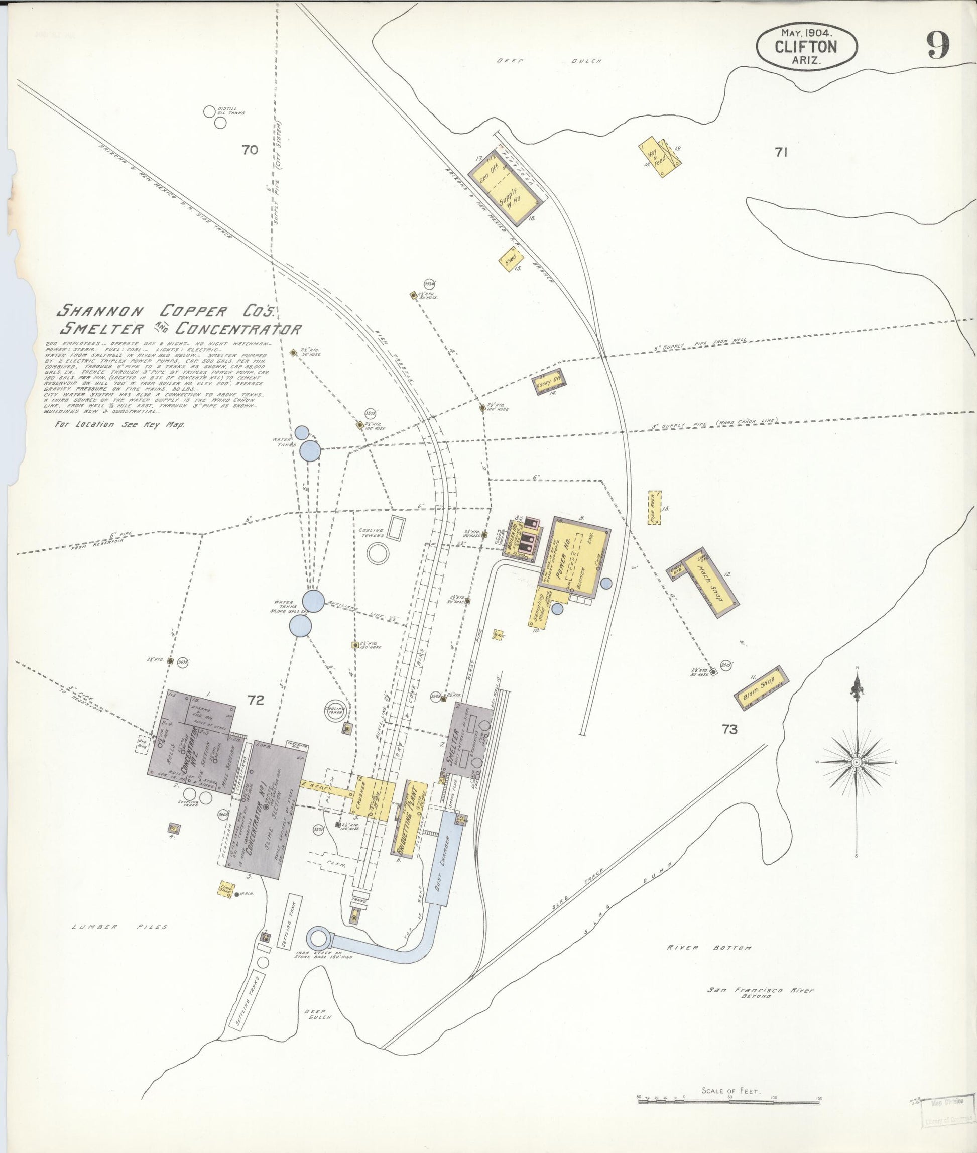 Sanborn Fire Insurance Map from Clifton, Greenlee County, Arizona (1904), Sheet #0009 - Complete Map Set gallery image, historic Sanborn map, vintage wall art, Arizona Arizona