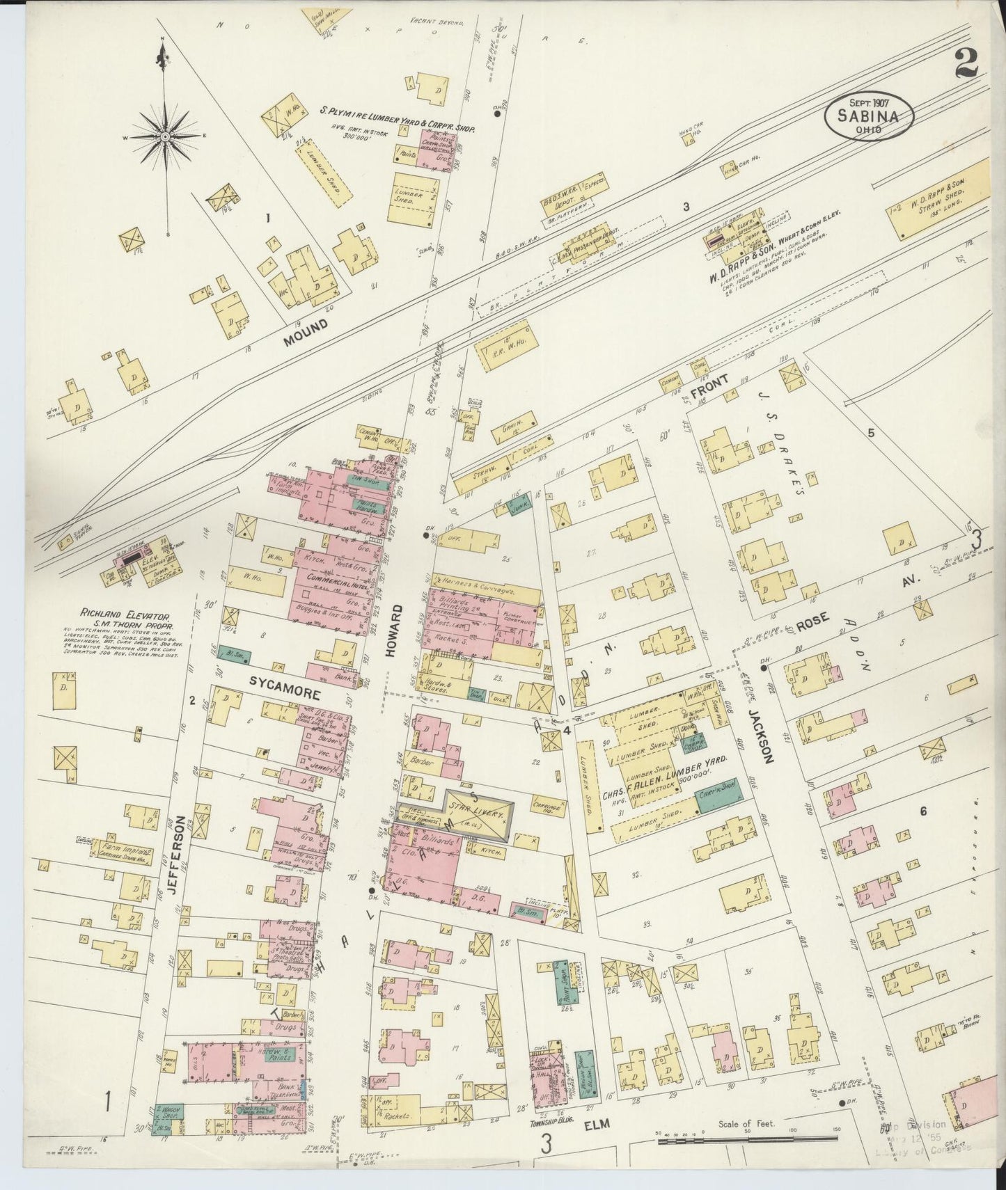 Sanborn Fire Insurance Map from Sabina, Clinton County, Ohio (1907), Sheet #0002 - Complete Map Set gallery image, historic Sanborn map, vintage wall art, Ohio Ohio