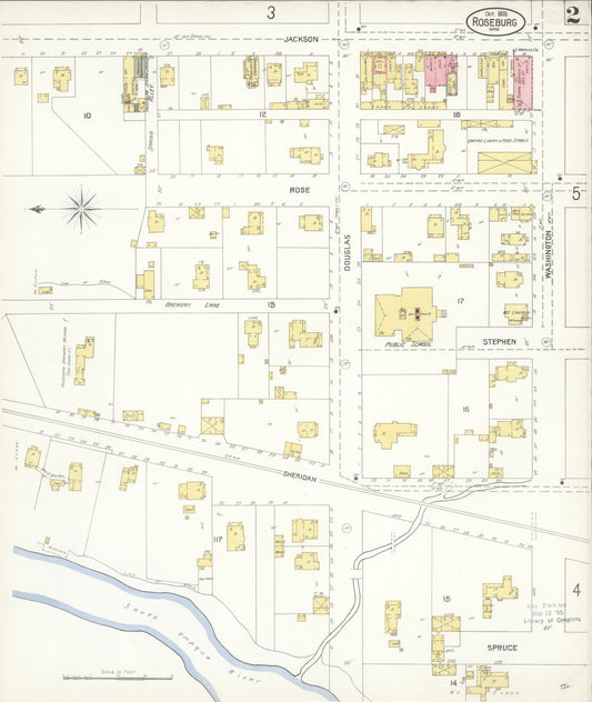 Sanborn Fire Insurance Map from Roseburg, Douglas County, Oregon (1903), Sheet #0002 - Historic Sanborn Fire Insurance Map Print, vintage old map wall art, antique decor, genealogy gift, Oregon Oregon map