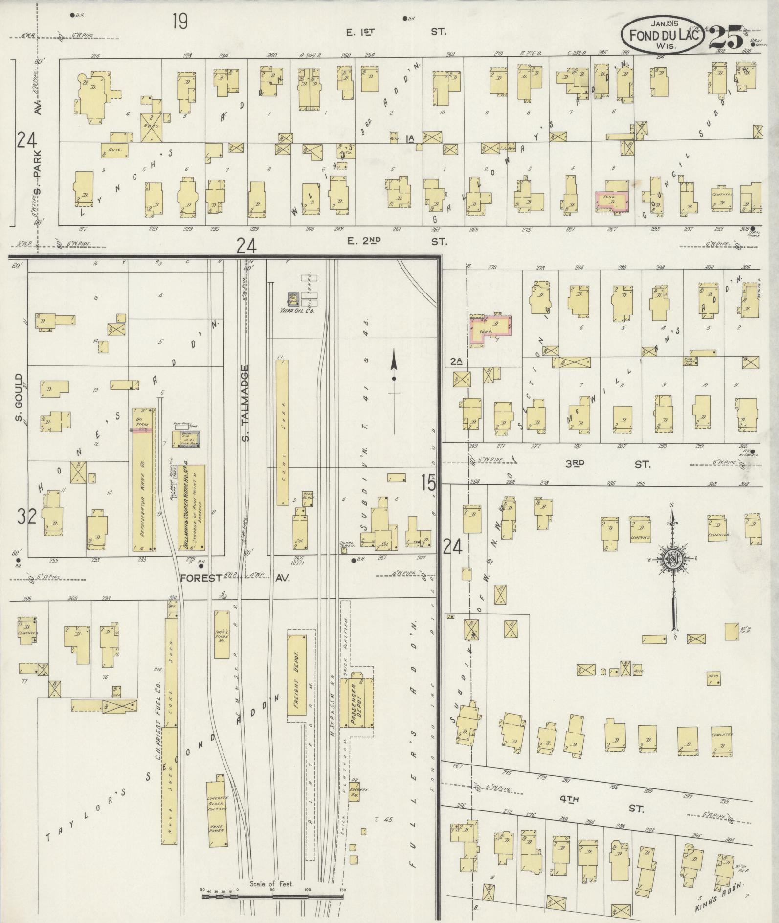 Sanborn Fire Insurance Map from Fond du Lac, Fond du Lac County, Wisconsin (1915), Sheet #0025 - Historic Sanborn Fire Insurance Map Print, vintage old map wall art, antique decor, genealogy gift, Wisconsin Wisconsin map