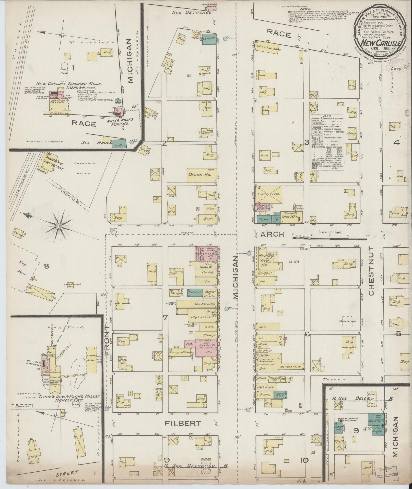 Sanborn Fire Insurance Map from New Carlisle, Saint Joseph County, Indiana (1886), Sheet #0001 - Historic Sanborn Fire Insurance Map Print, vintage old map wall art, antique decor, genealogy gift, Indiana Indiana map