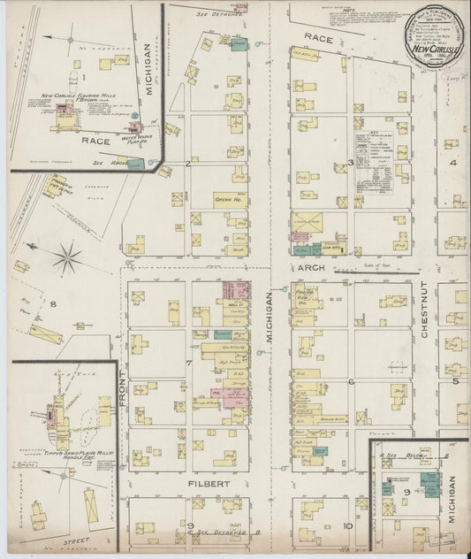 Sanborn Fire Insurance Map from New Carlisle, Saint Joseph County, Indiana (1886), Sheet #0001 - Historic Sanborn Fire Insurance Map Print, vintage old map wall art, antique decor, genealogy gift, Indiana Indiana map
