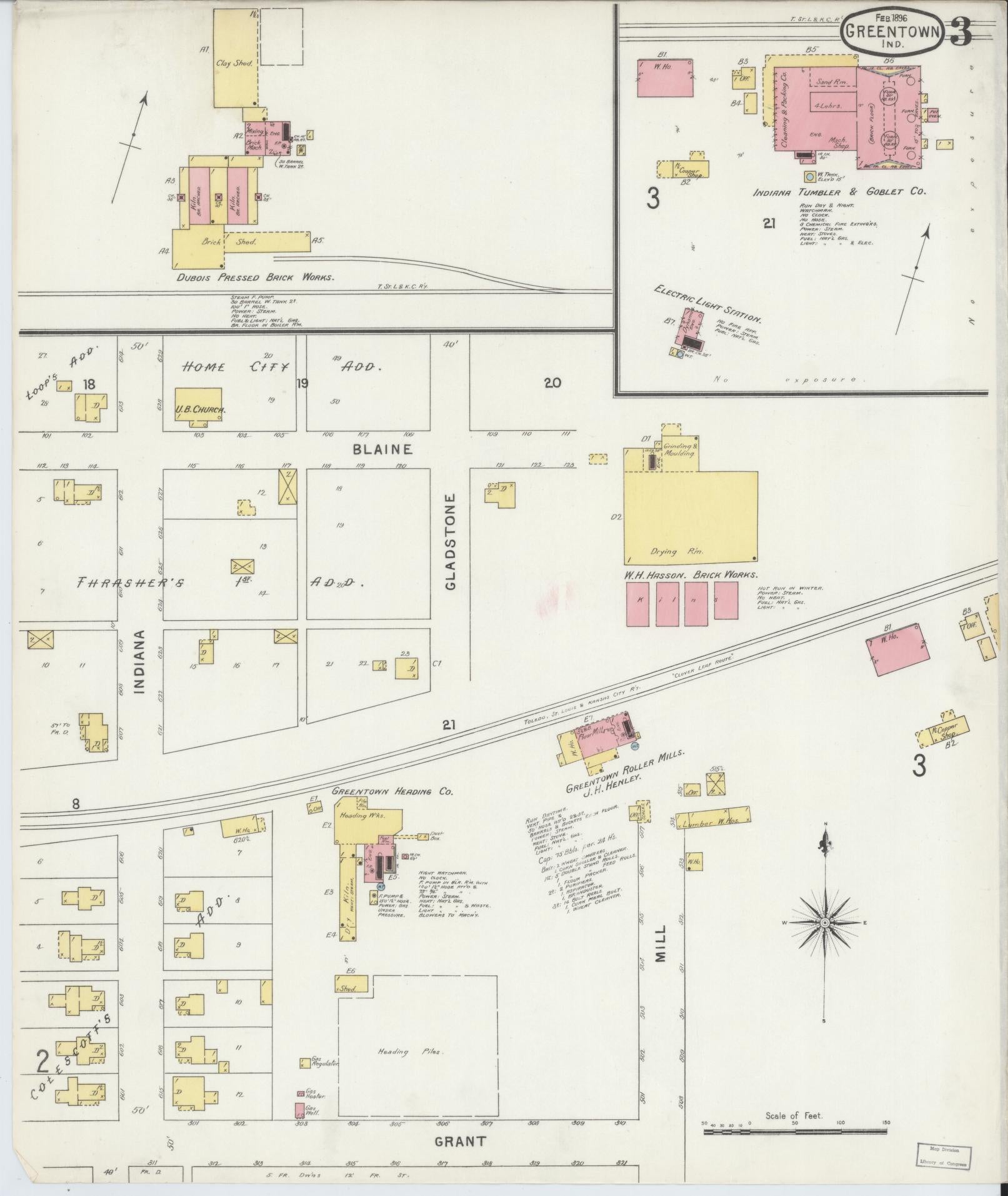 Sanborn Fire Insurance Map from Greentown, Howard County, Indiana (1896), Sheet #0003 - Complete Map Set gallery image, historic Sanborn map, vintage wall art, Indiana Indiana