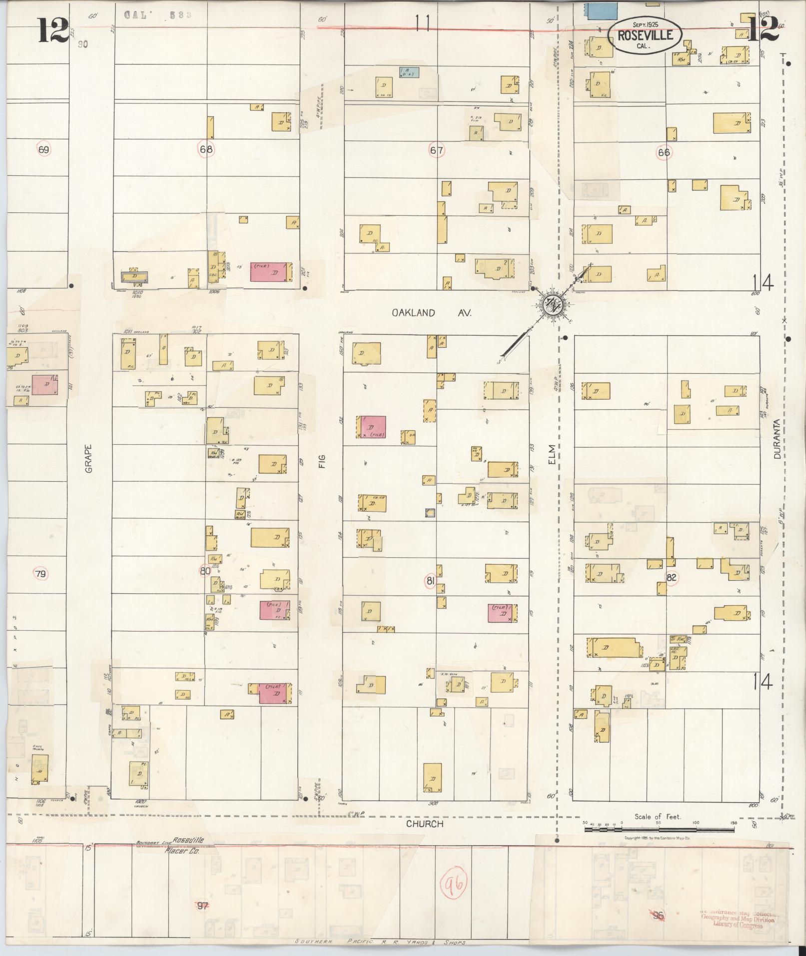 Sanborn Fire Insurance Map from Roseville, Placer County, California (1944), Sheet #0012 - Complete Map Set gallery image, historic Sanborn map, vintage wall art, California California