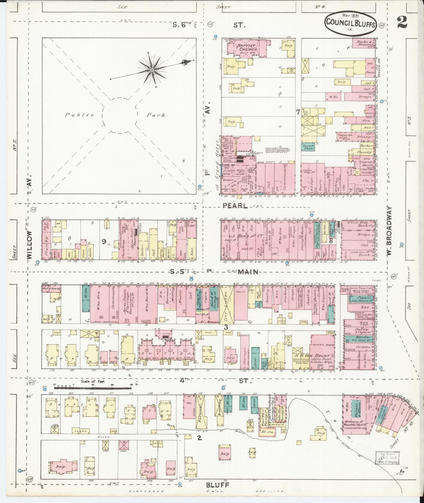 Sanborn Fire Insurance Map from Council Bluffs, Pottawattamie County, Iowa (1891), Sheet #0002 - Historic Sanborn Fire Insurance Map Print, vintage old map wall art