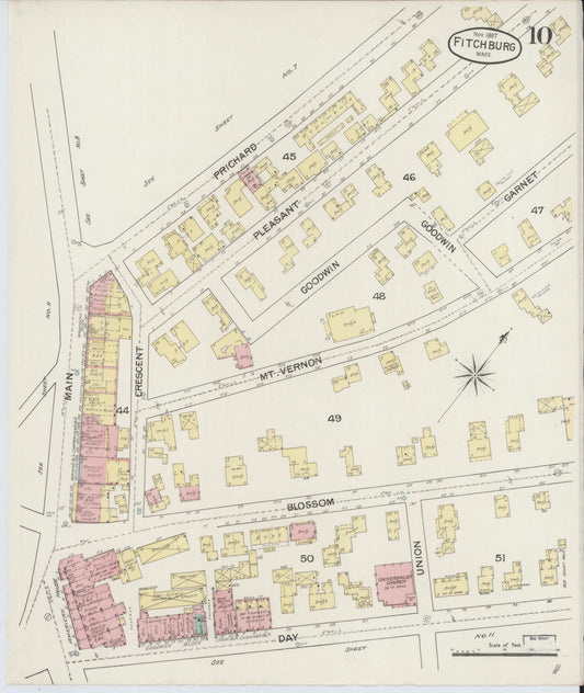Sanborn Fire Insurance Map from Fitchburg, Worcester County, Massachusetts (1887), Sheet #0010 - Historic Sanborn Fire Insurance Map Print, vintage old map wall art, antique decor, genealogy gift, Massachusetts Massachusetts map
