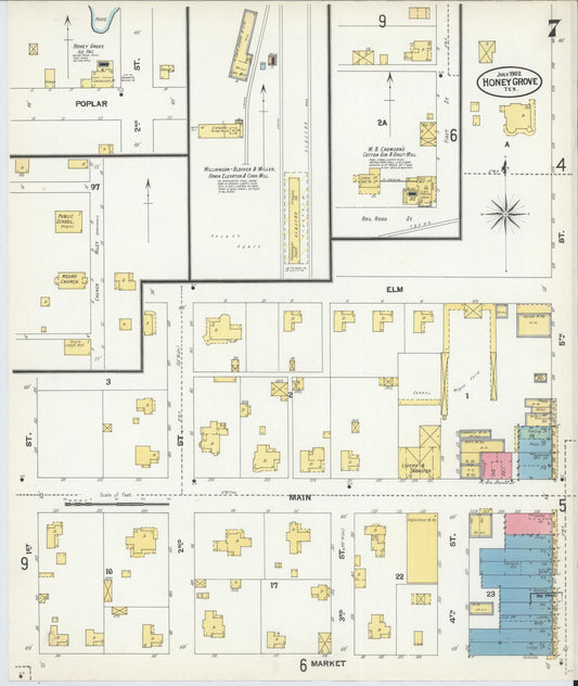 Sanborn Fire Insurance Map from Honey Grove, Fannin County, Texas (1902), Sheet #0007 - Historic Sanborn Fire Insurance Map Print, vintage old map wall art, antique decor, genealogy gift, Texas Texas map