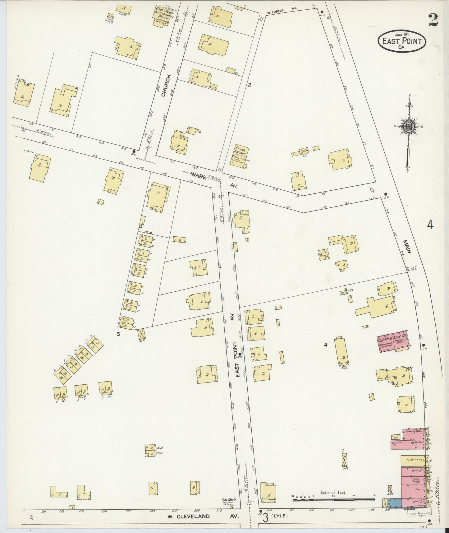 Sanborn Fire Insurance Map from East Point, Fulton County, Georgia (1911), Sheet #0002 - Complete Map Set gallery image, historic Sanborn map, vintage wall art, Georgia Georgia