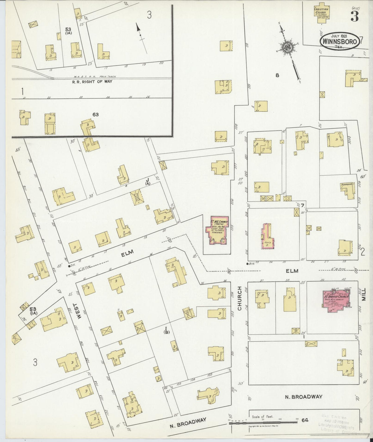 Sanborn Fire Insurance Map from Winnsboro, Wood County, Texas (1921), Sheet #0003 - Historic Sanborn Fire Insurance Map Print, vintage old map wall art, antique decor, genealogy gift, Texas Texas map